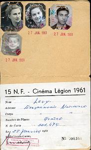 CARTE D ACCES CINEMA LEGION 1961